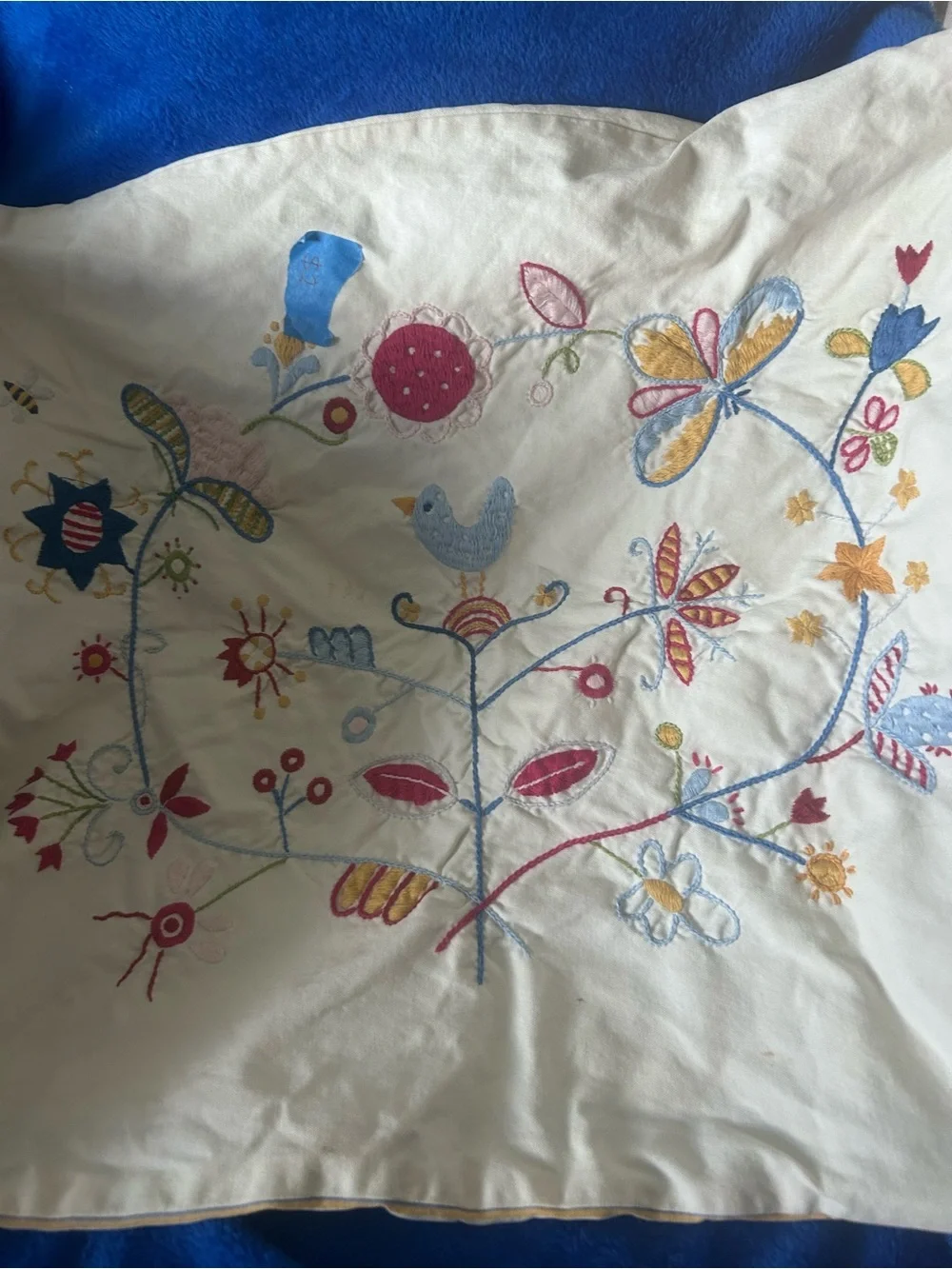 IKEA Alfhild Fagel embroidered folk art bird floral pillow cover!